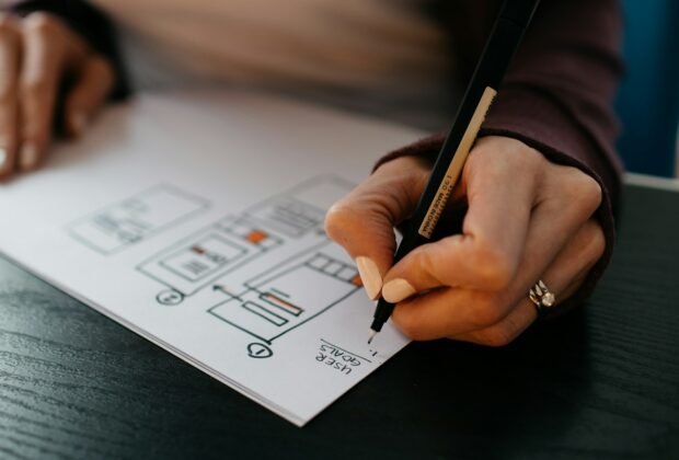 Designer sketching a product development workflow