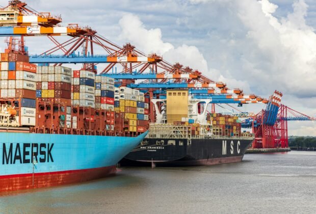Container ships and cranes at an international port
